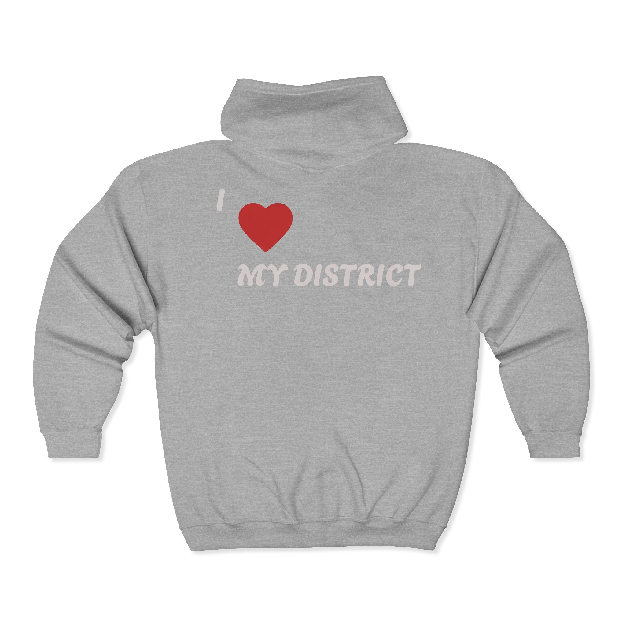 District Vibe Zip Hoodie — "I  My District" Graphic Full-Zip Sweatshirt