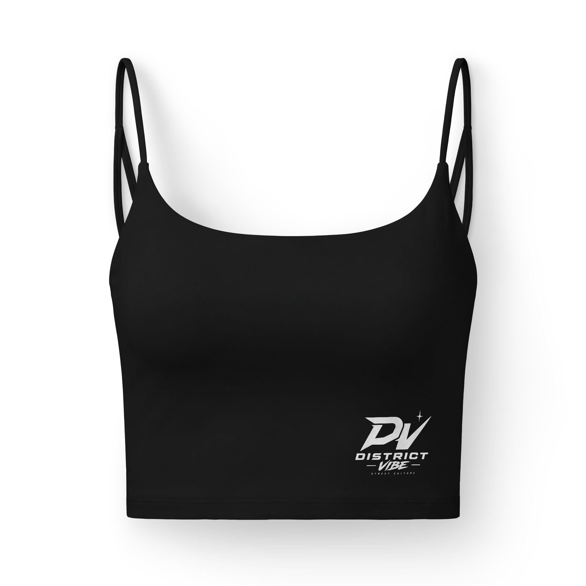 Luxe Crop Bra — Strappy Women's Athletic Bra with 'DV District' Logo