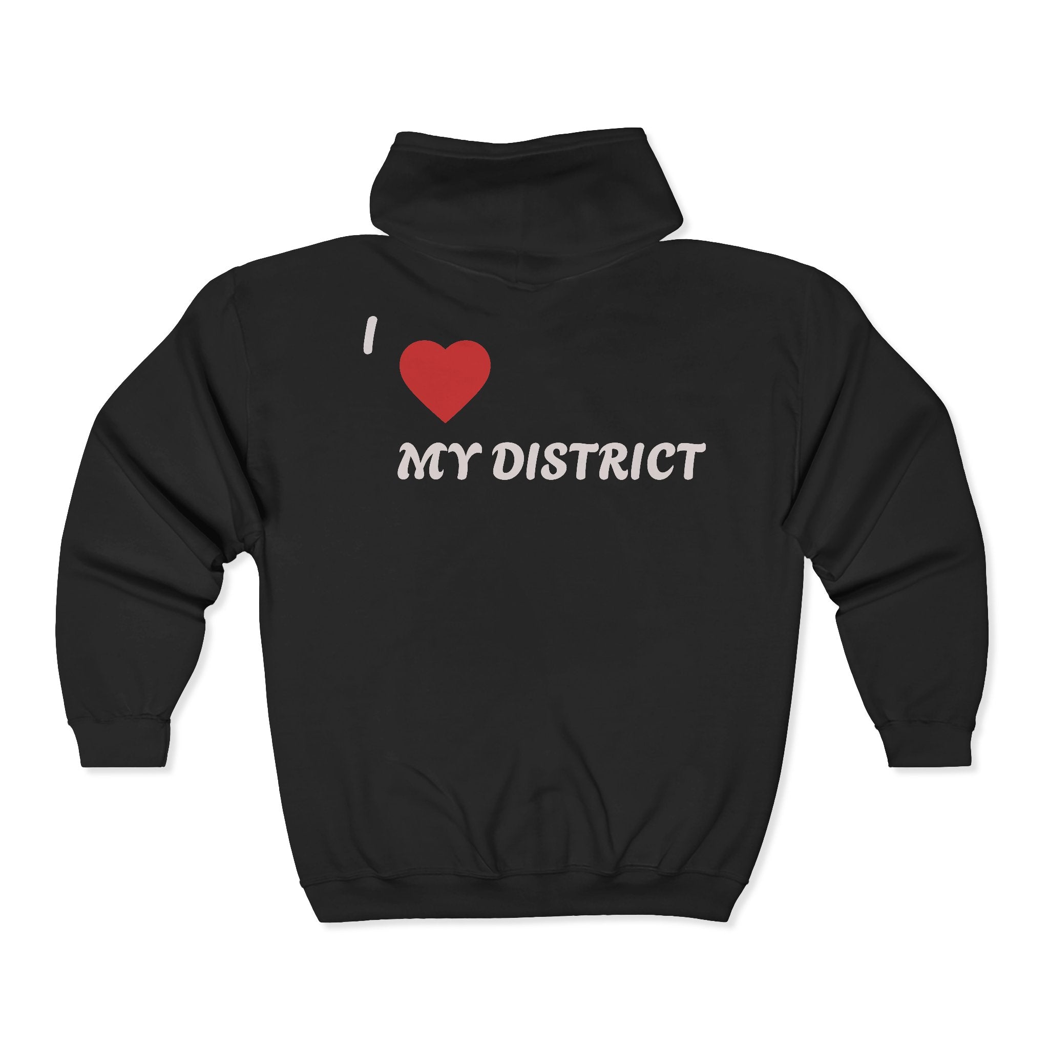 District Vibe Zip Hoodie — "I  My District" Graphic Full-Zip Sweatshirt