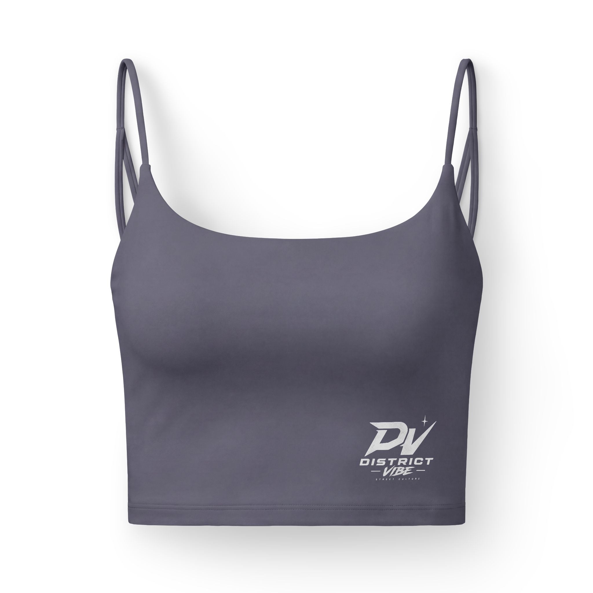 Luxe Crop Bra — Strappy Women's Athletic Bra with 'DV District' Logo