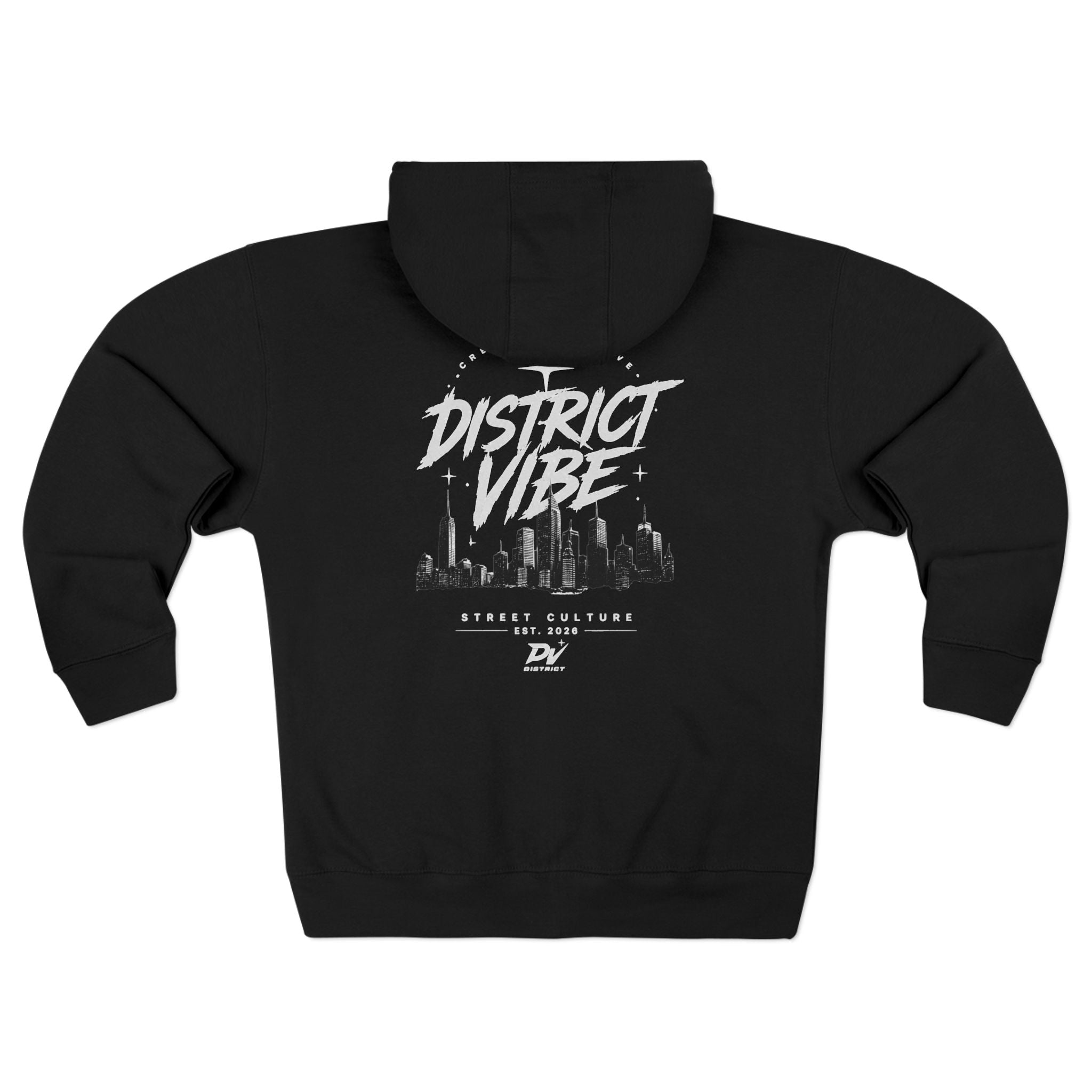 District Vibe Zip Hoodie — City Skyline Graphic Zip-Up
