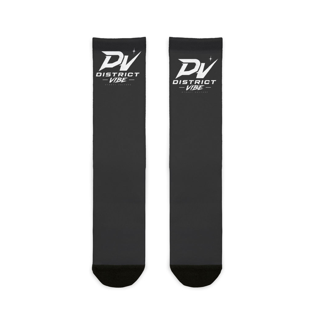 District Vibe Black Sublimated Crew Socks — DV Logo Athletic Socks