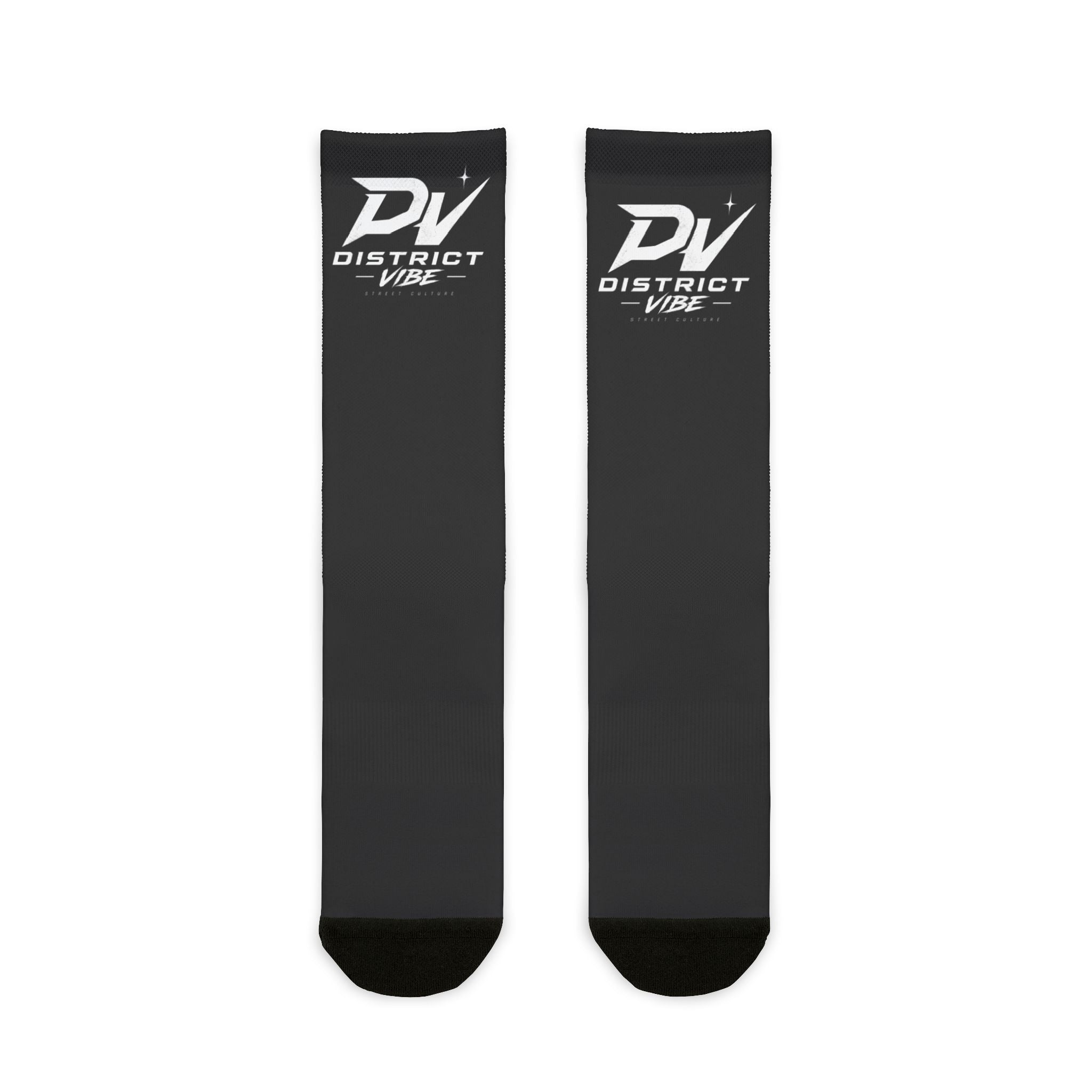 District Vibe Black Sublimated Crew Socks — DV Logo Athletic Socks