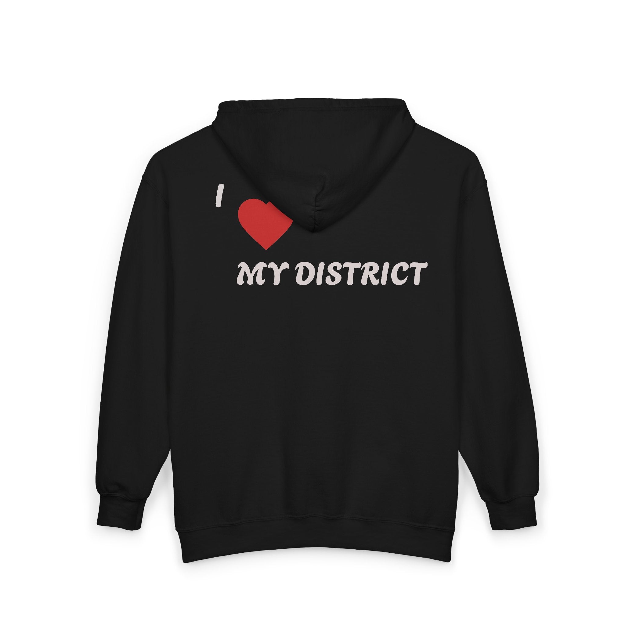 District Vibe Zip Hoodie — "I  My District" Graphic Full-Zip Sweatshirt