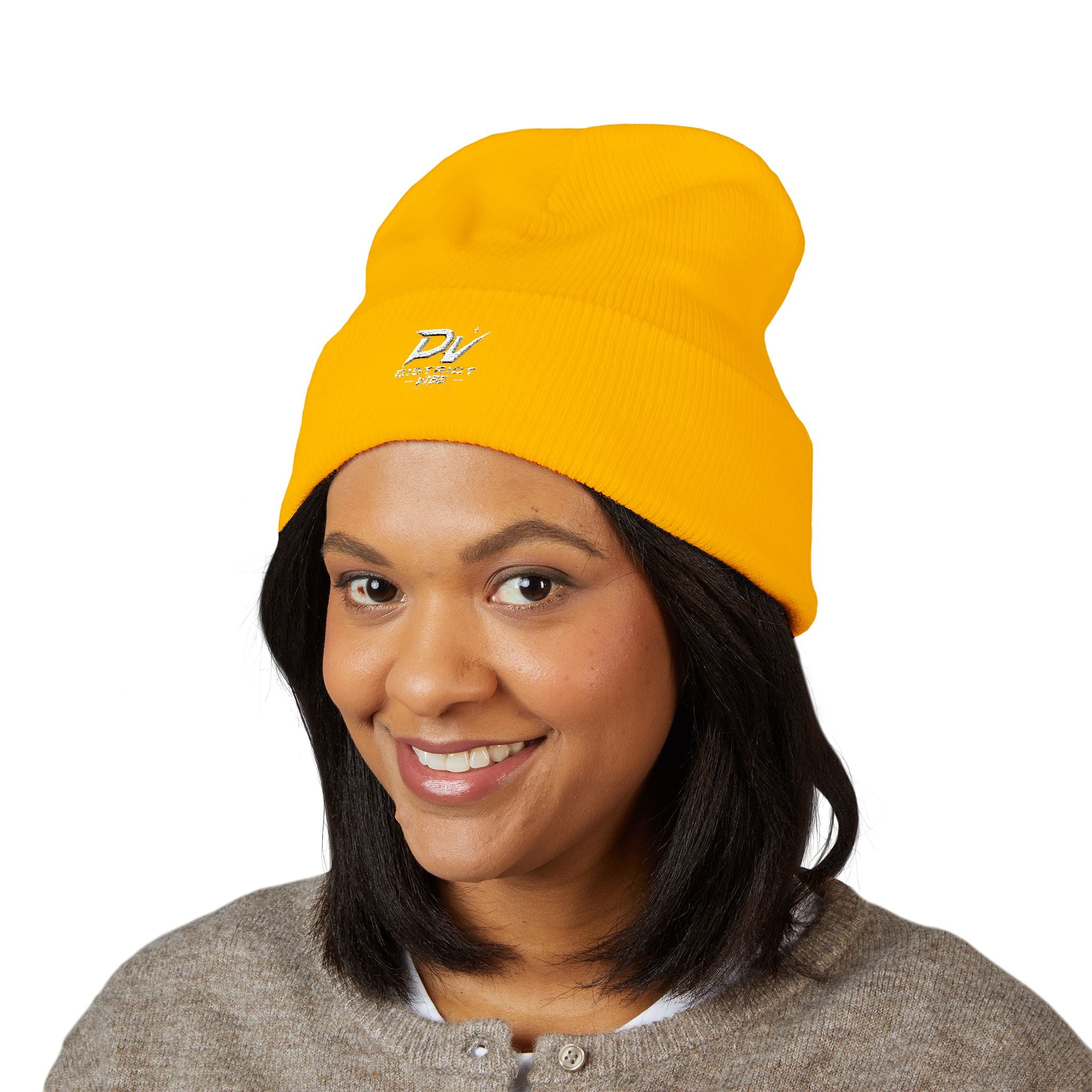 Embroidered 'DV Outkast' Classic Cuffed Beanie — Warm Yellow Knit Cap
